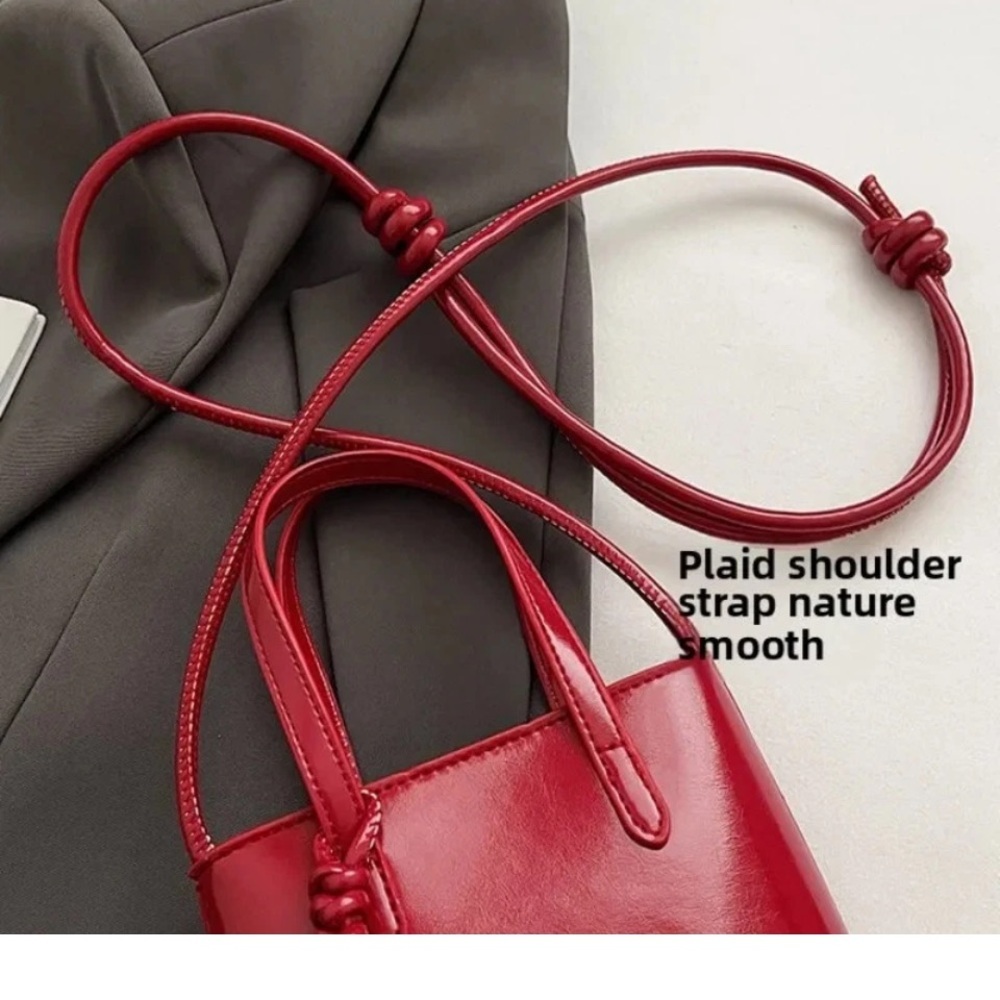 Compact Red Crossbody Bag with Knot-Detail Strap - Picture 4 of 11